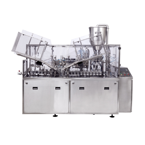 Double nozzle linear tube filling machine